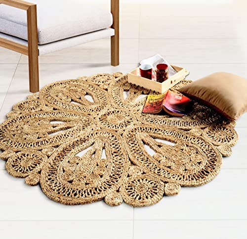Handwoven Reversible Eco Friendly Jute Round Boho Farmhouse Rug