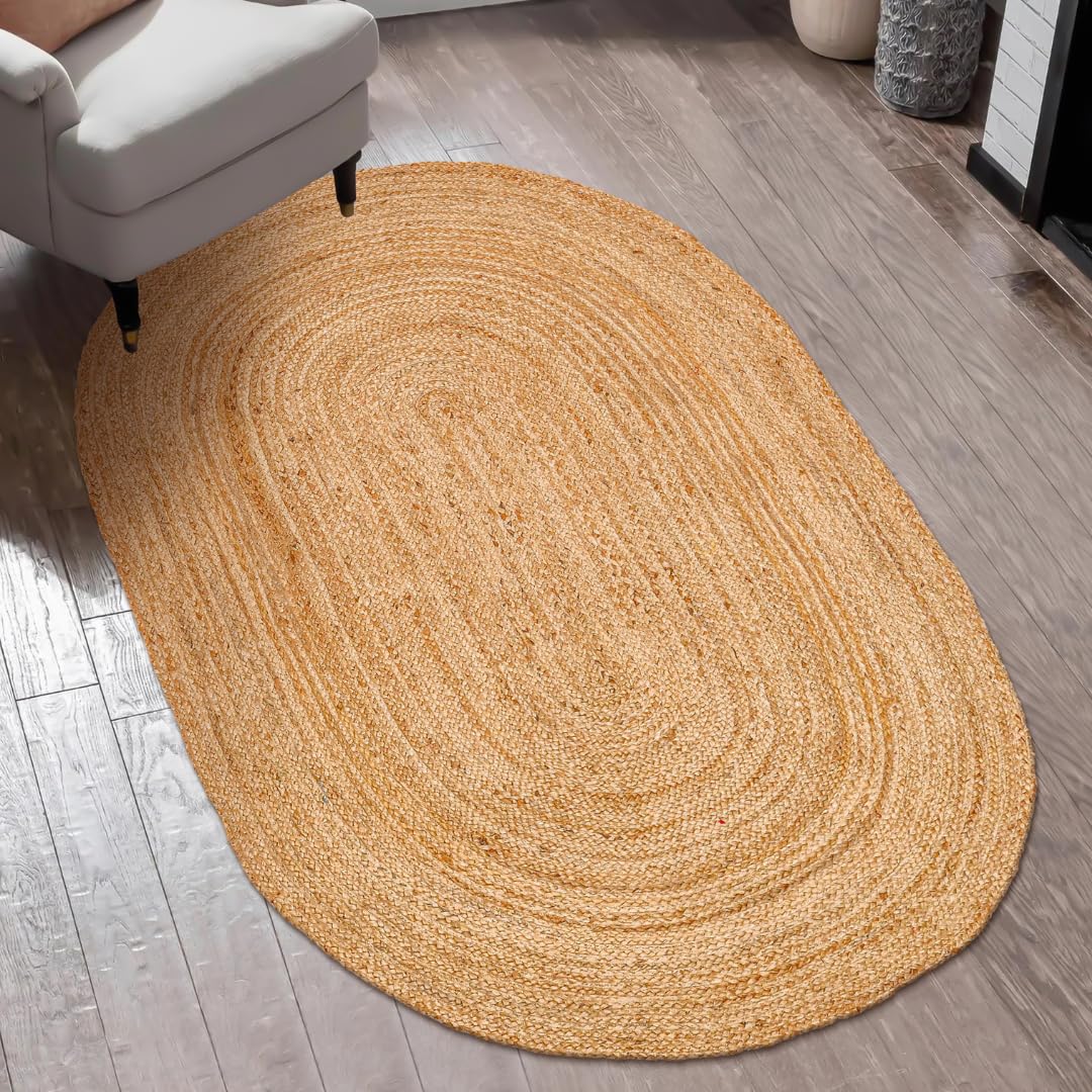 Handwoven Reversible Boho Jute Round Farmhouse Area Rug
