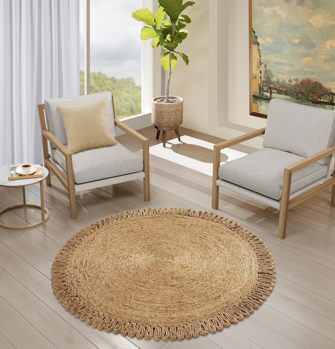 Handwoven Reversible Eco Friendly Jute Round Boho Farmhouse Rug