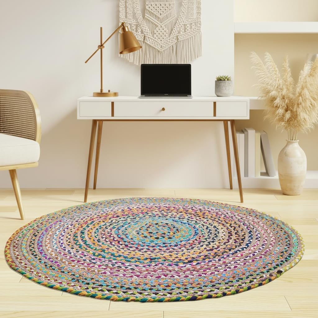 Braided Reversible Multicolor Jute Round Farmhouse Rug