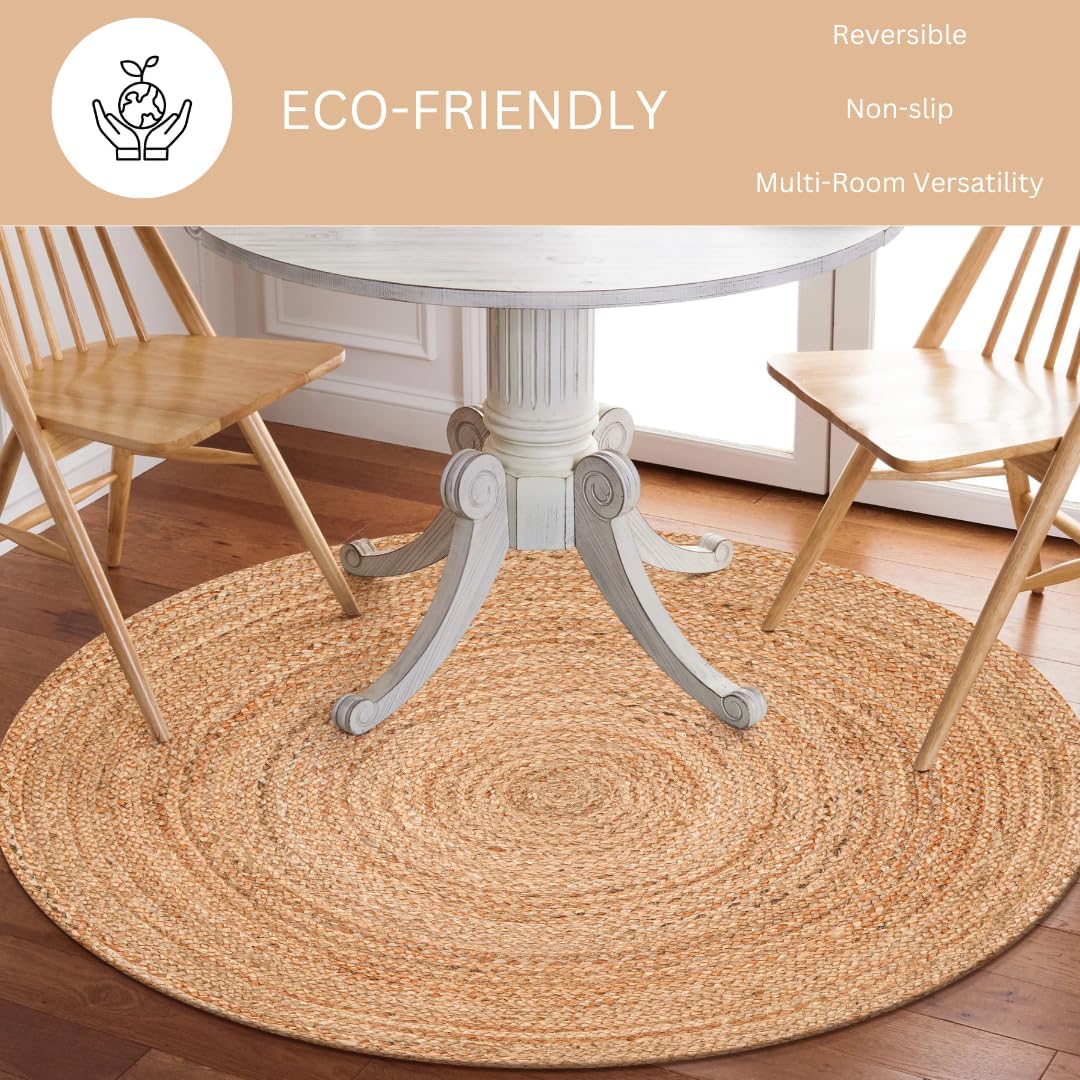 Handwoven Reversible Boho Jute Round Farmhouse Area Rug