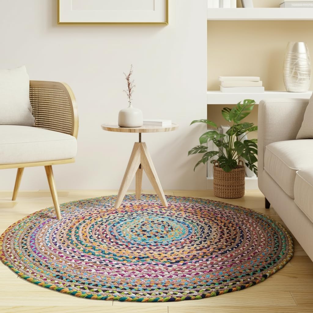 Braided Reversible Multicolor Jute Round Farmhouse Rug