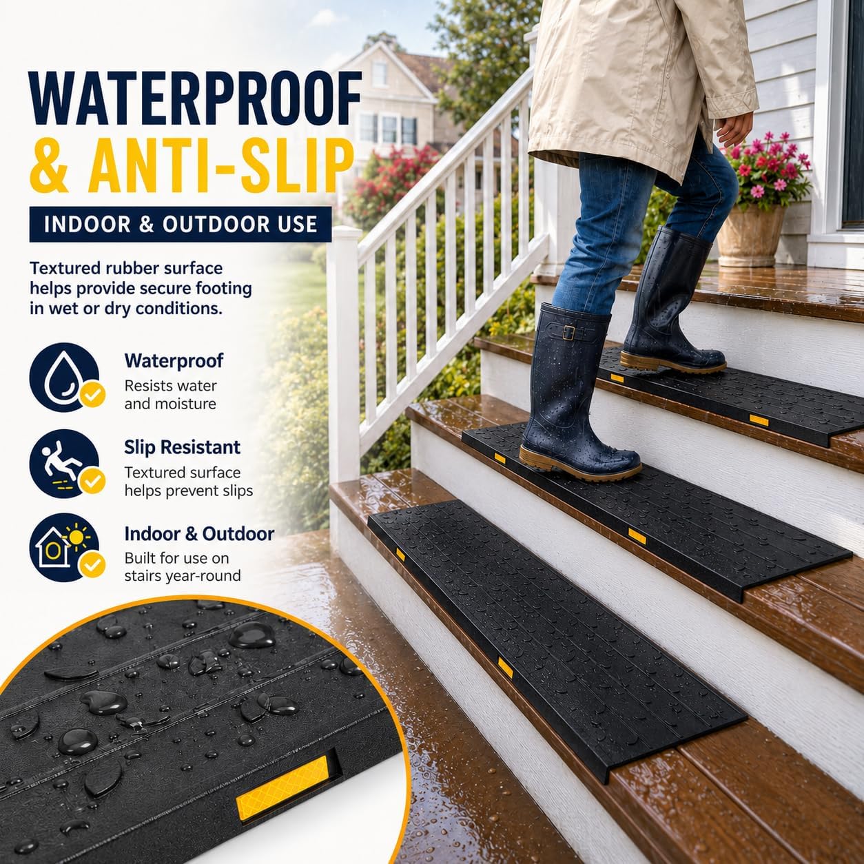 Reflective Non Slip Weatherproof Rubber Heavy Duty Stair Mats