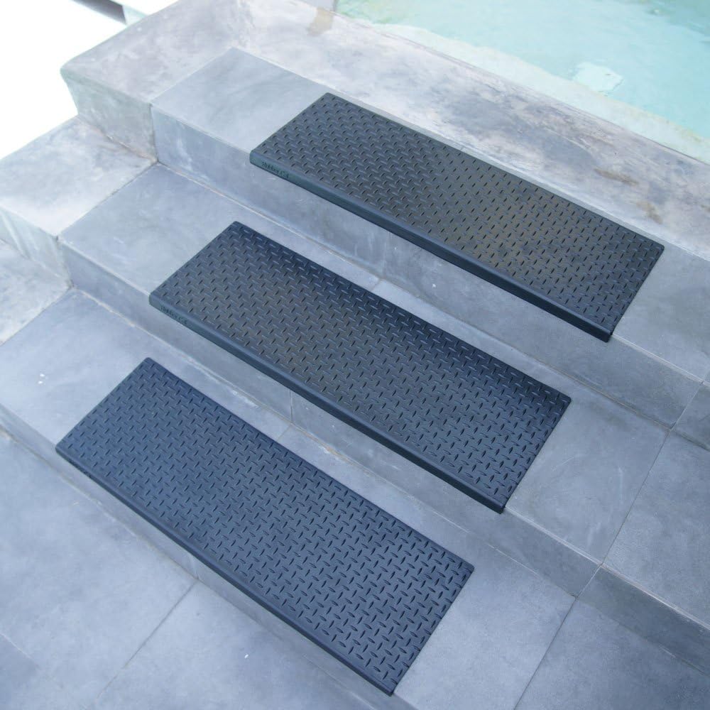 Diamond Plate Non Slip 9.75x29.75 Black Rubber Stair Mats