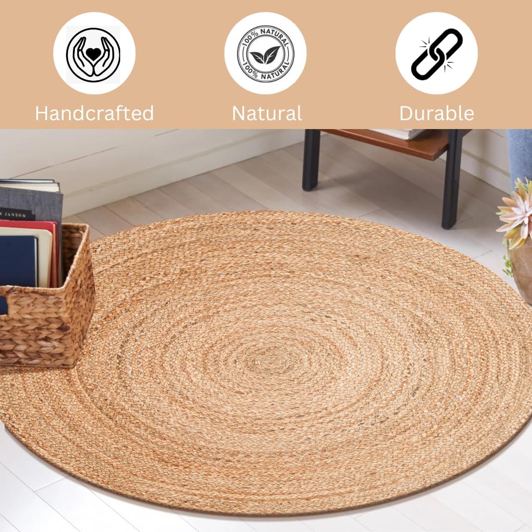 Handwoven Reversible Boho Jute Round Farmhouse Area Rug