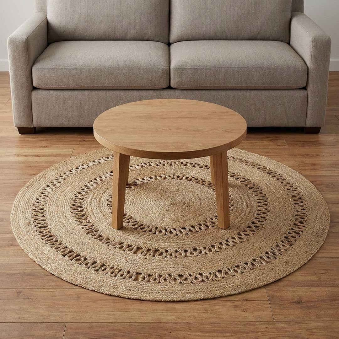 Handwoven Reversible Boho Jute Round Area Rug
