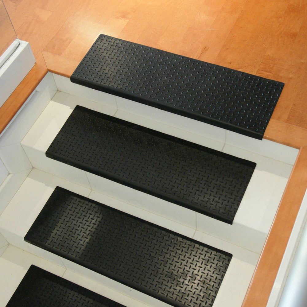 Diamond Plate Non Slip 9.75x29.75 Black Rubber Stair Mats