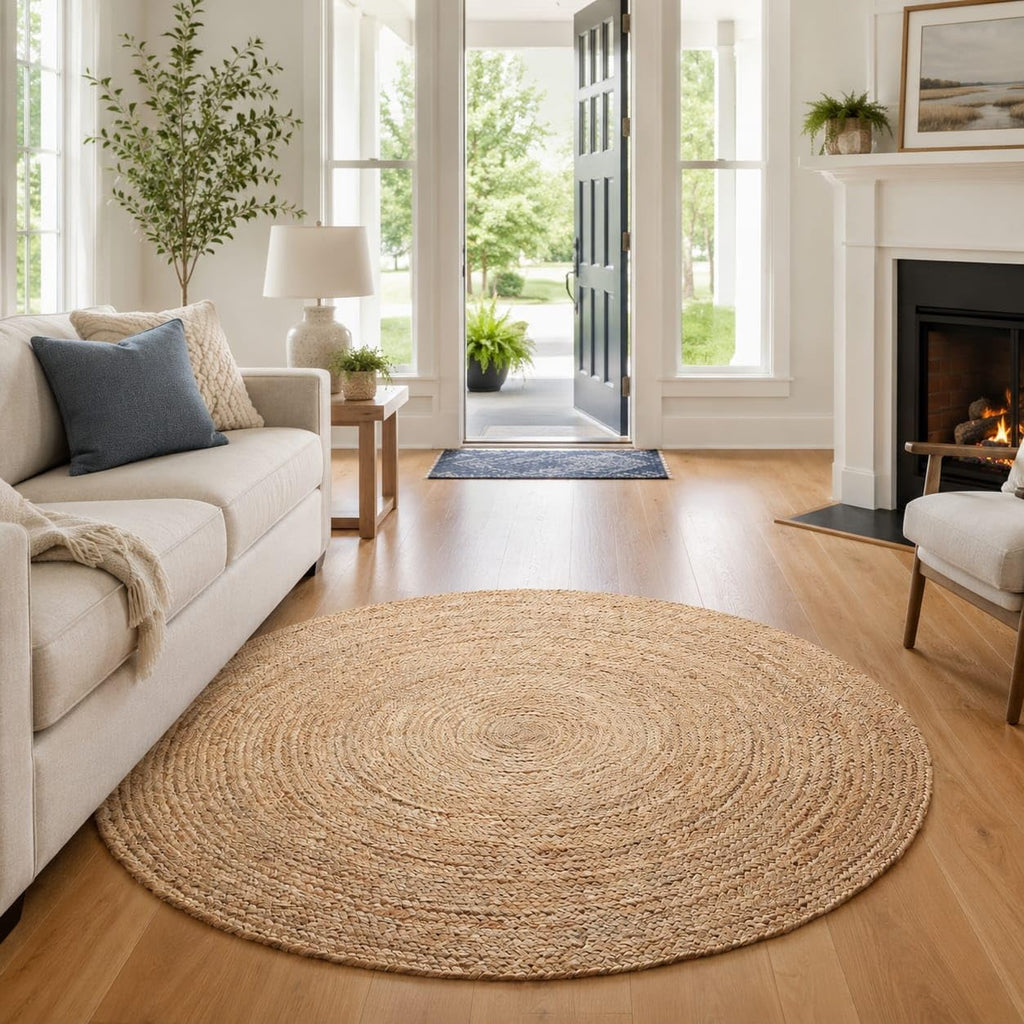 Handwoven Reversible Boho Jute Round Eco Farmhouse Area Rug