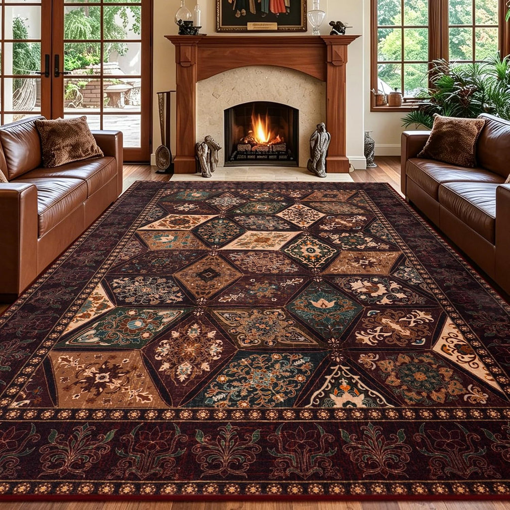 Vintage Floral 6x9 Washable Non Slip Low Pile Rug