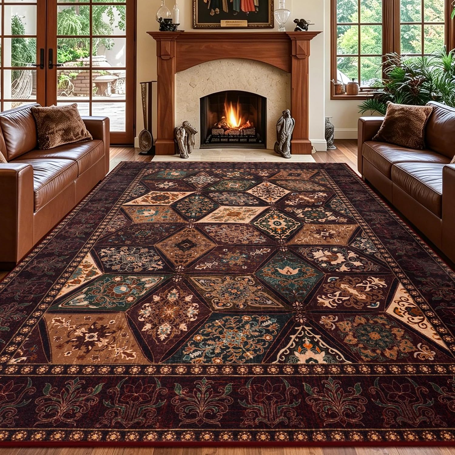 Vintage Floral 6x9 Washable Non Slip Low Pile Rug