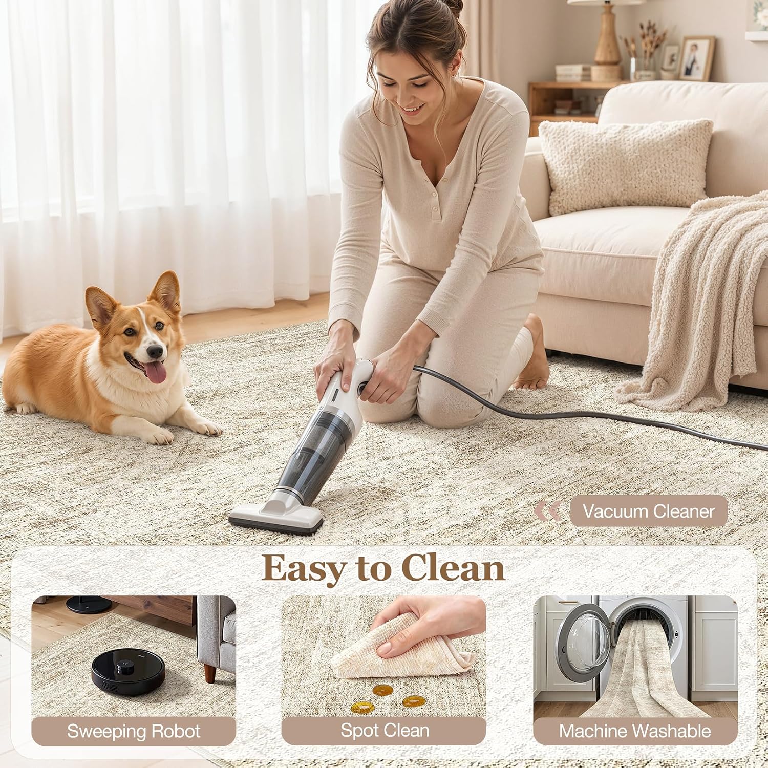 Abstract Distressed 8x10 Washable Stain Resistant Rug