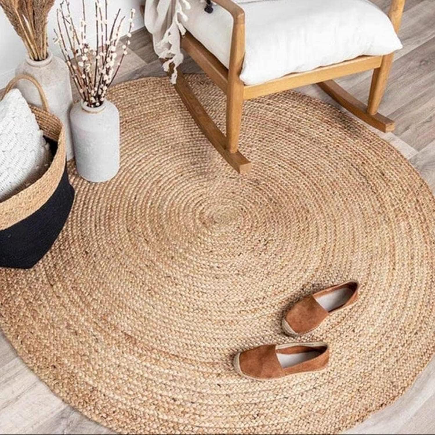 Handcrafted Reversible Boho Jute Round Farmhouse Area Rug