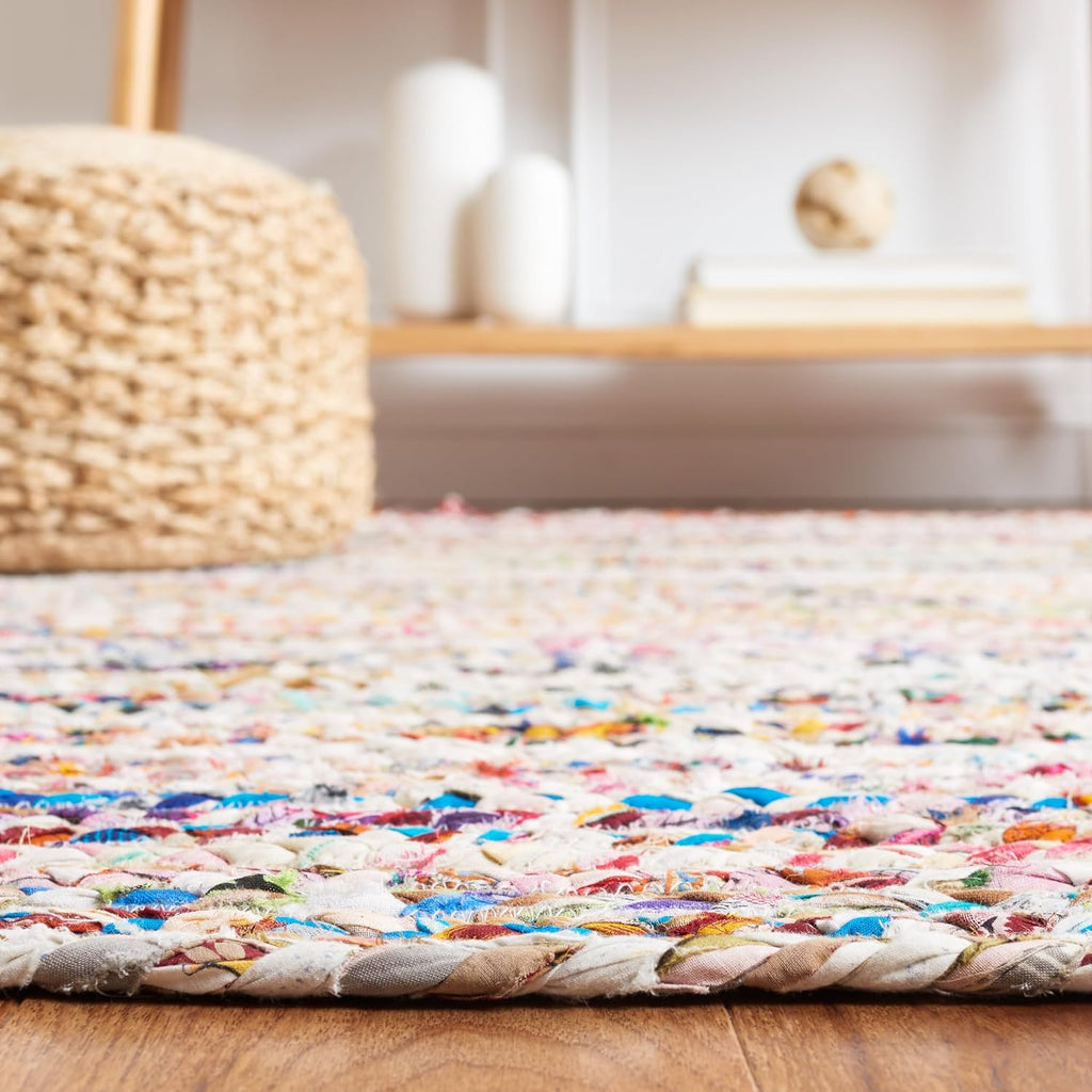 Braided Jute Cotton Round Beige Handwoven Area Rug