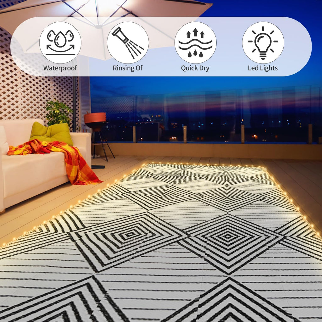 LED Waterproof 6x9 Reversible Foldable Outdoor Patio Rug