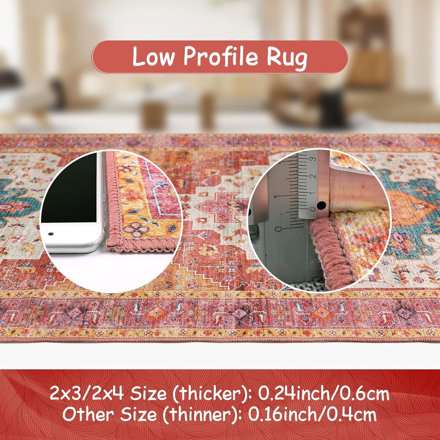 Ultra Thin Washable 10x14 Medallion Non Slip Area Rug