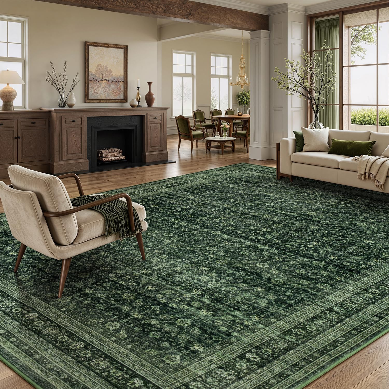 Vintage Boho 8x10 Washable Stain Resistant Area Rug