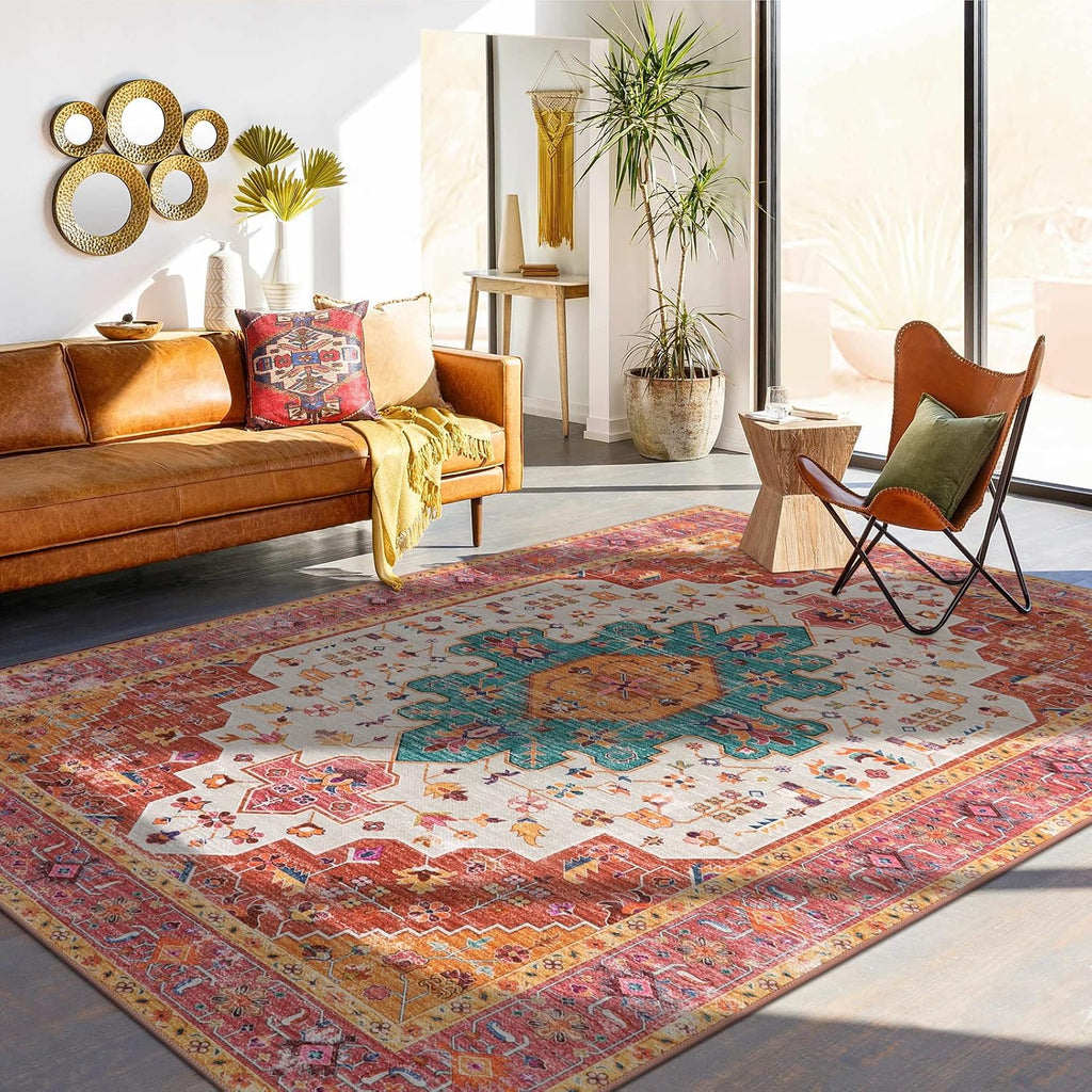 Ultra Thin Washable 10x14 Medallion Non Slip Area Rug