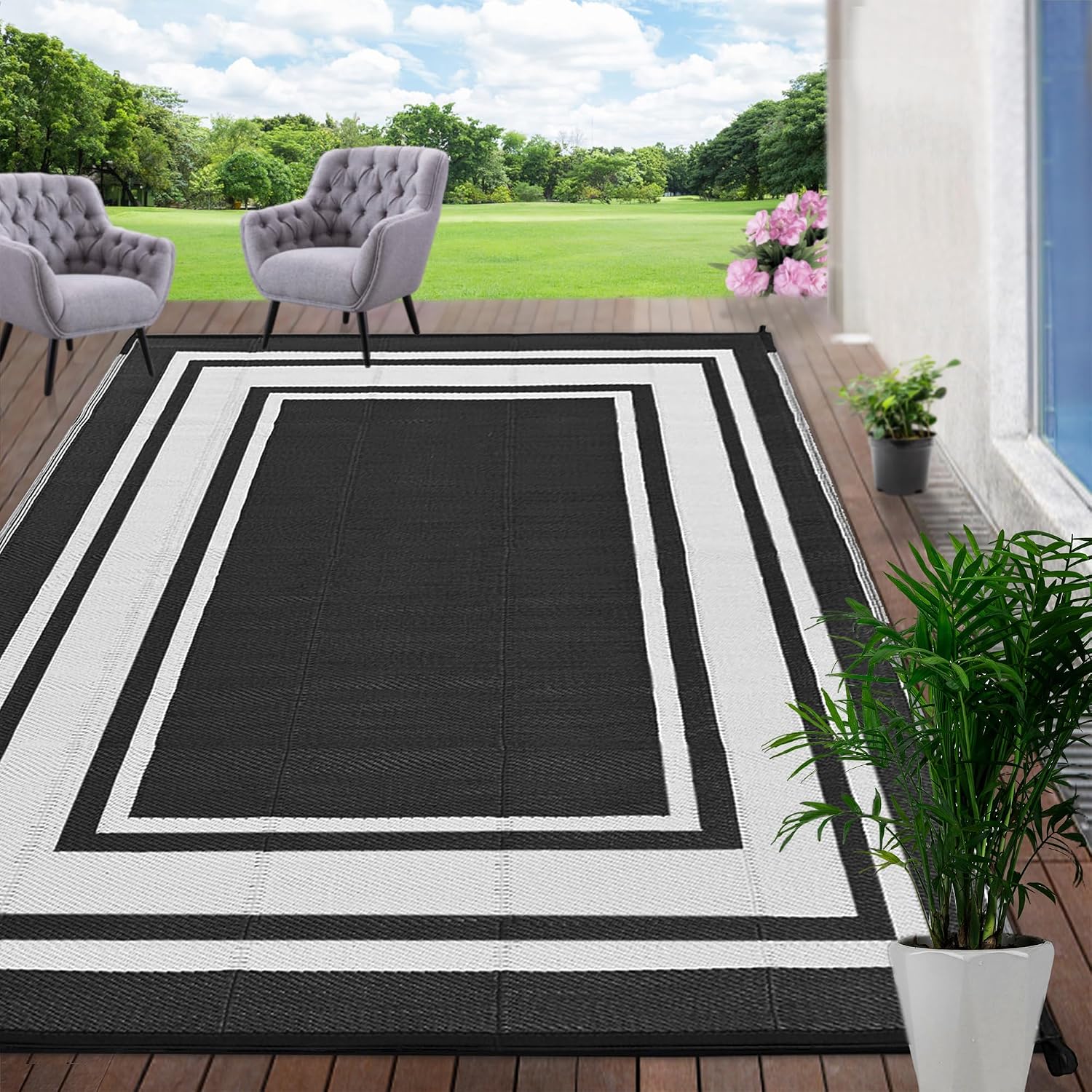 Reversible Waterproof 8x10 Plastic Straw Outdoor Patio Rug