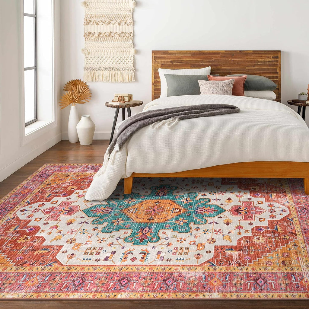 Ultra Thin Washable 10x14 Medallion Non Slip Area Rug
