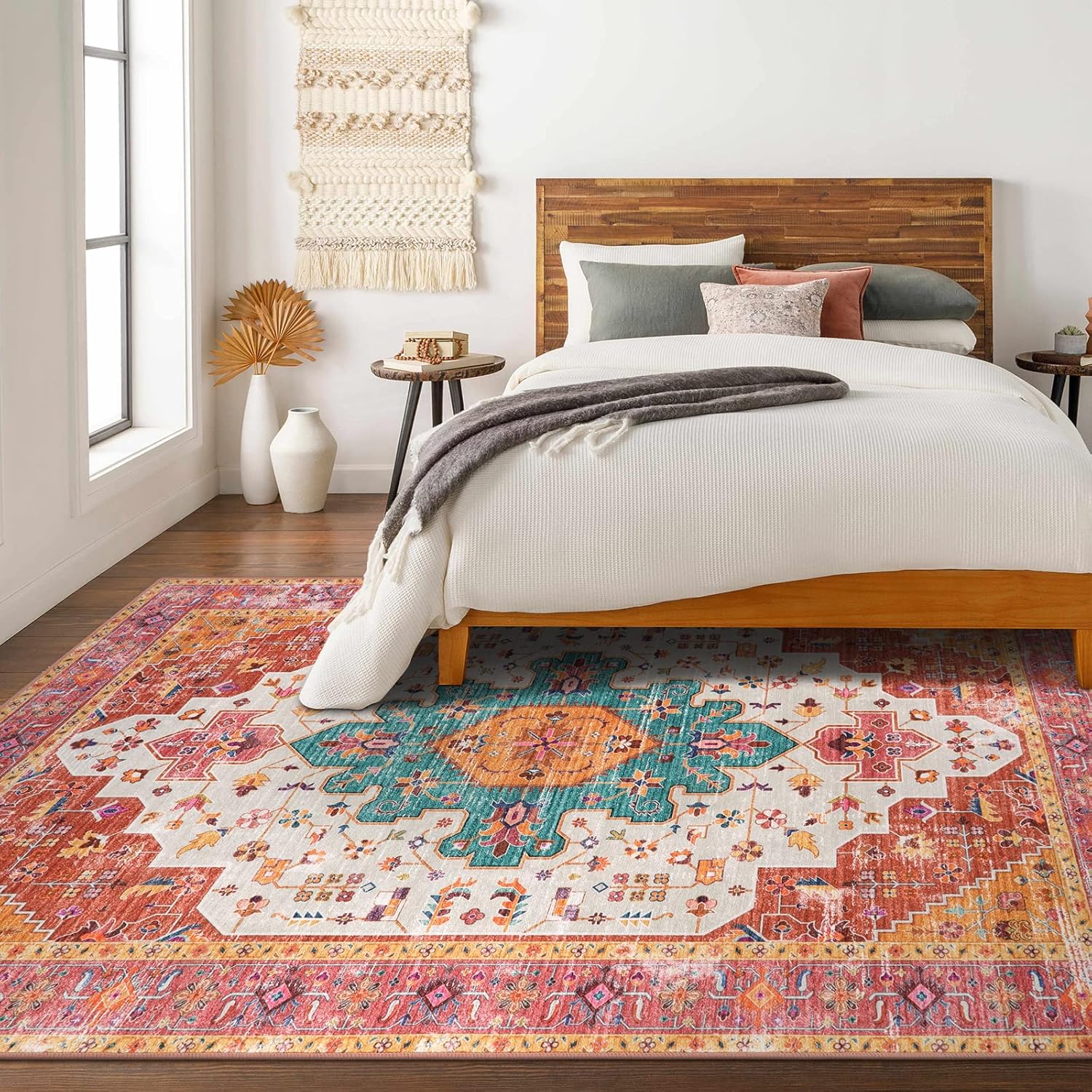 Ultra Thin Washable 10x14 Medallion Non Slip Area Rug