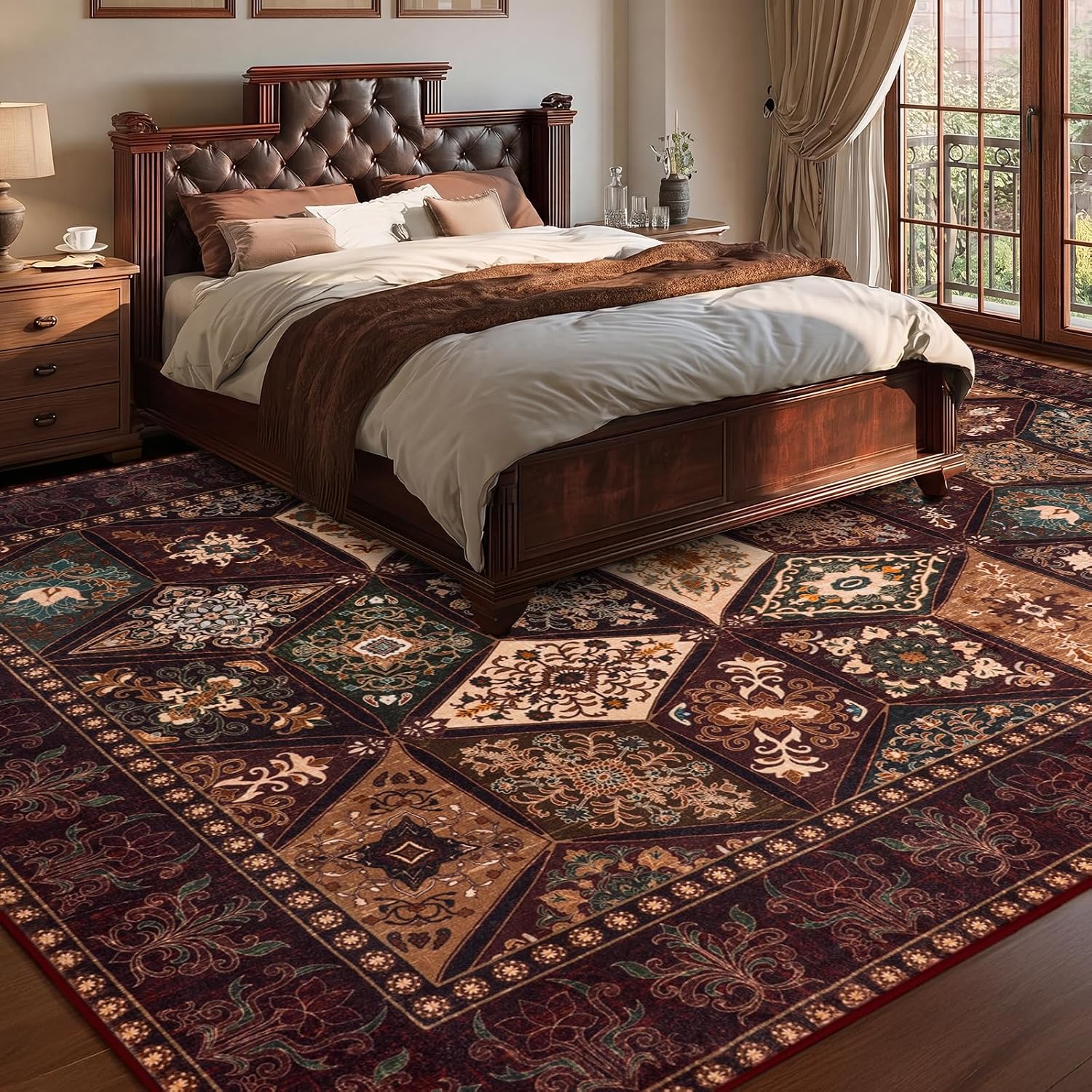 Vintage Patchwork 8x10 Washable Non Slip Low Pile Rug