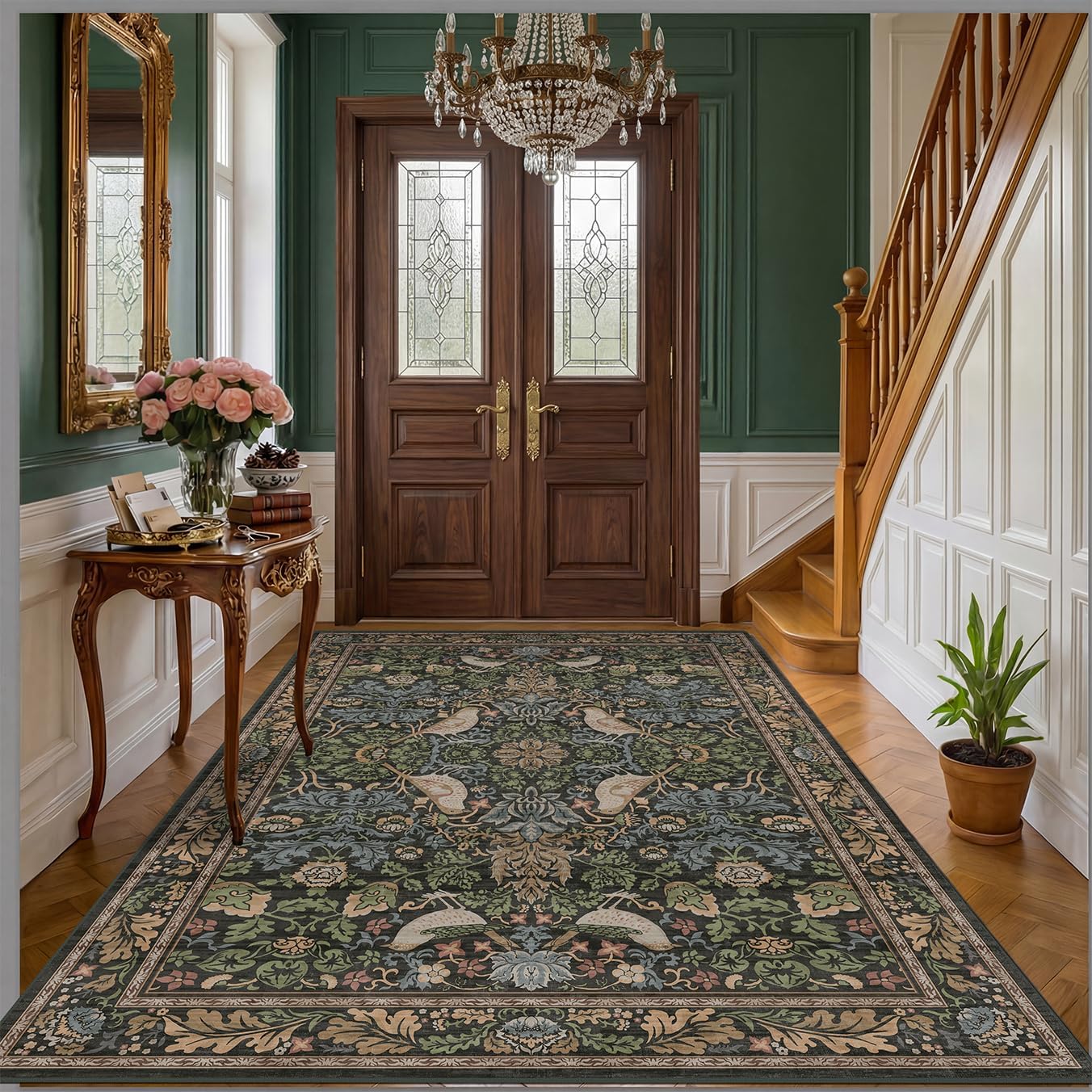 Vintage Floral 5x7 Stain Resistant Non Slip Area Rug