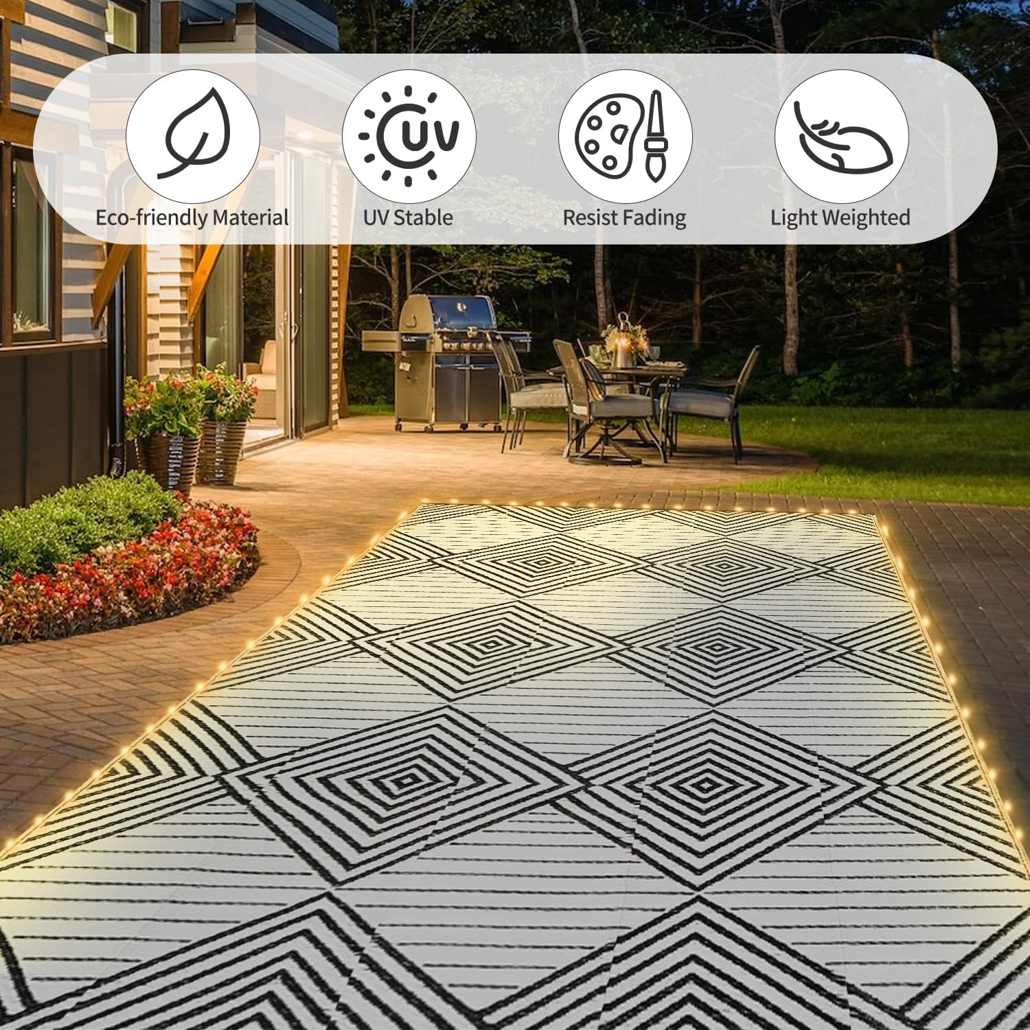 LED Waterproof 6x9 Reversible Foldable Outdoor Patio Rug