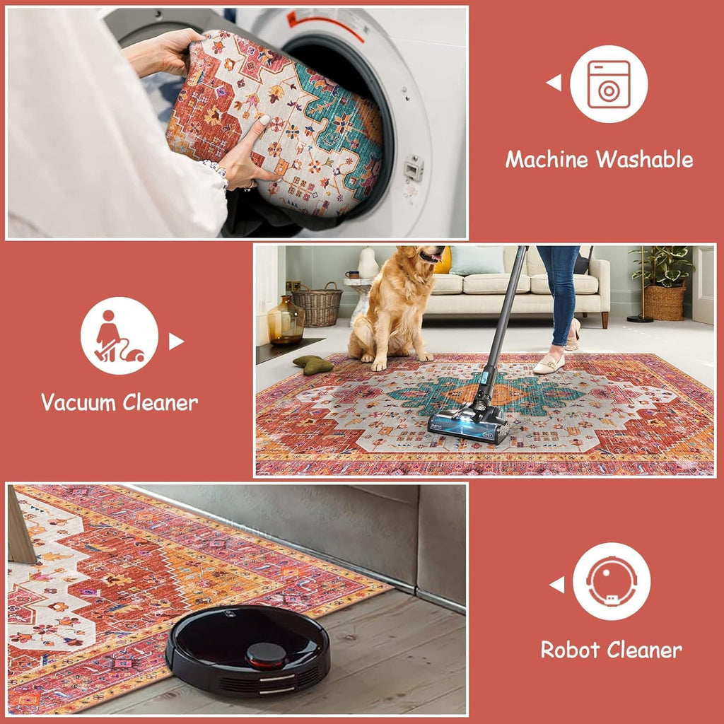 Ultra Thin Washable 10x14 Medallion Non Slip Area Rug