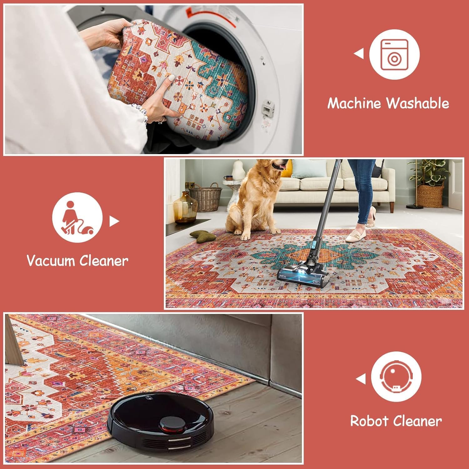 Ultra Thin Washable 10x14 Medallion Non Slip Area Rug