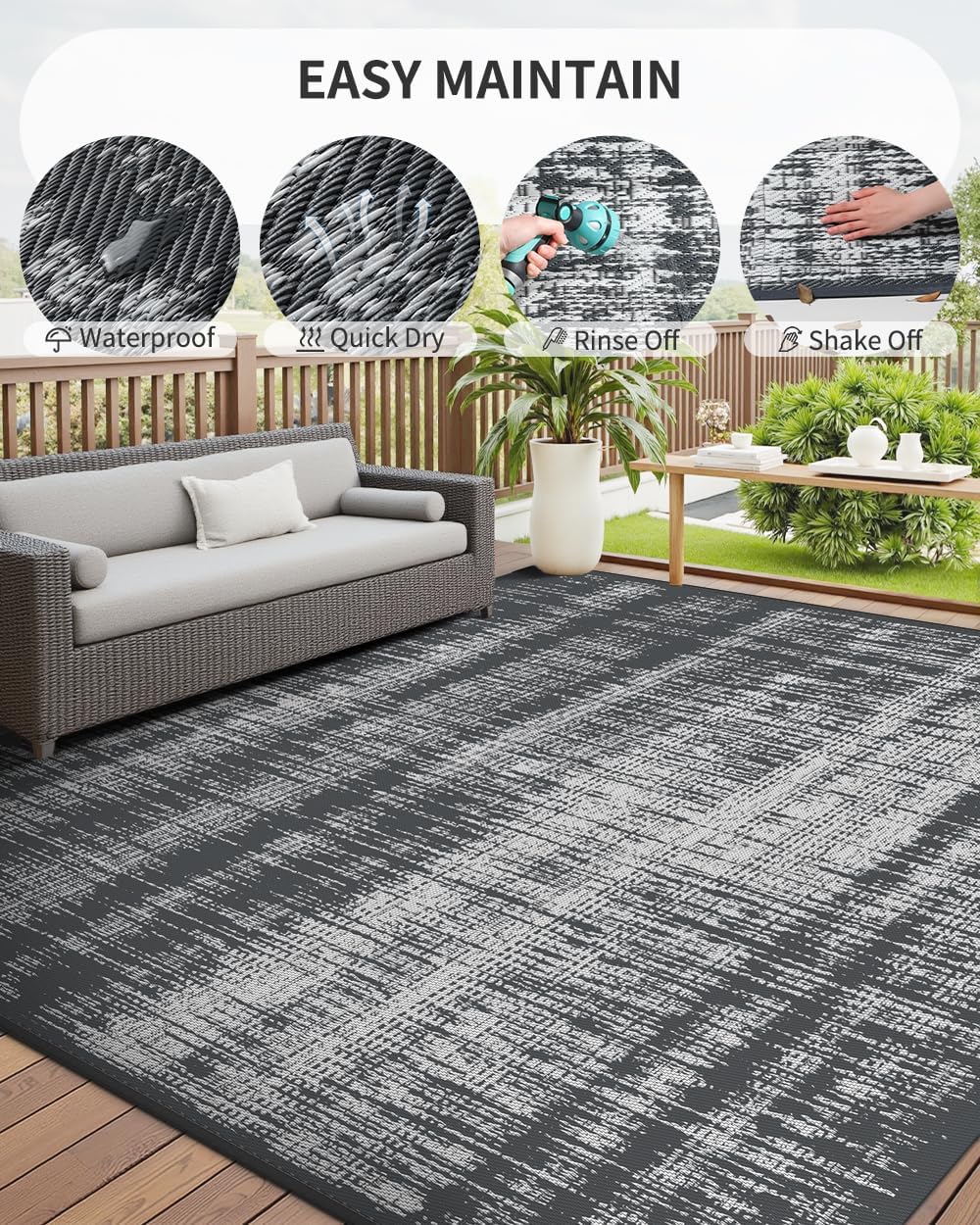 Reversible Waterproof 5x8 Plastic Straw Outdoor Patio Rug