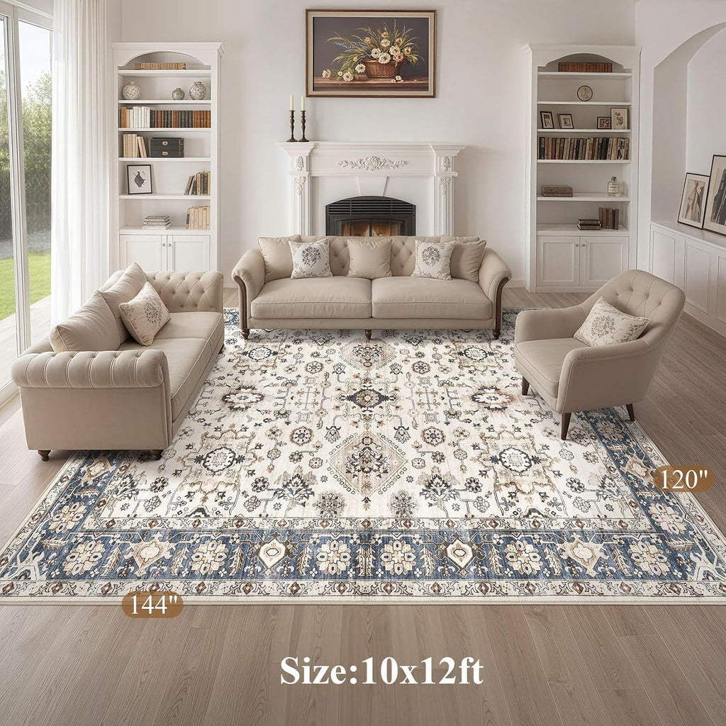 Vintage 10x12 Washable Stain Resistant Non Slip Area Rug