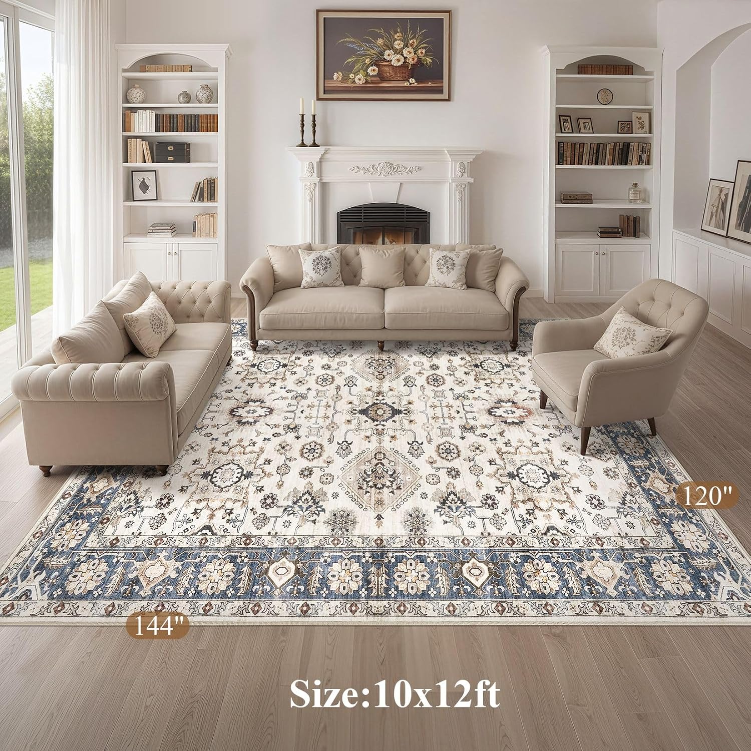Vintage 10x12 Washable Stain Resistant Non Slip Area Rug