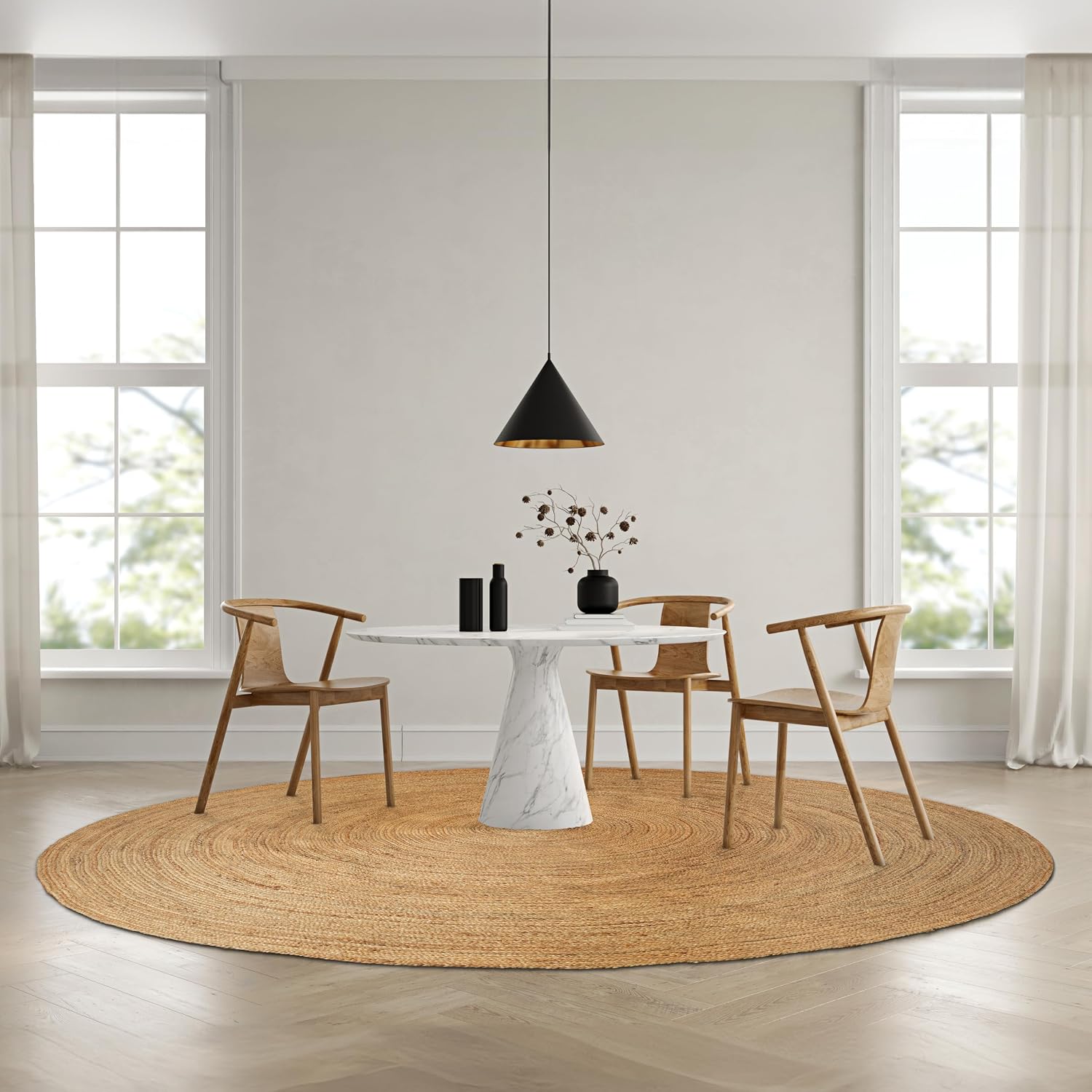 Handwoven Braided Natural Jute Round Boho Farmhouse Area Rug