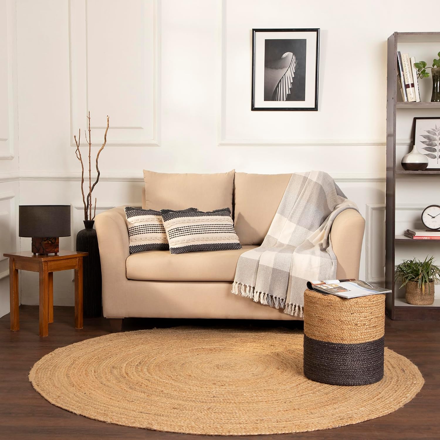 Handwoven Reversible Boho Jute Round Area Rug
