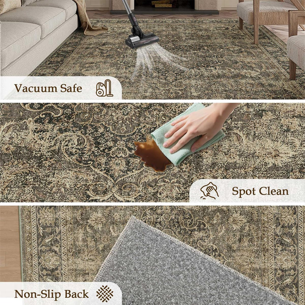 Vintage Distressed 8x10 Washable Non Slip Area Rug