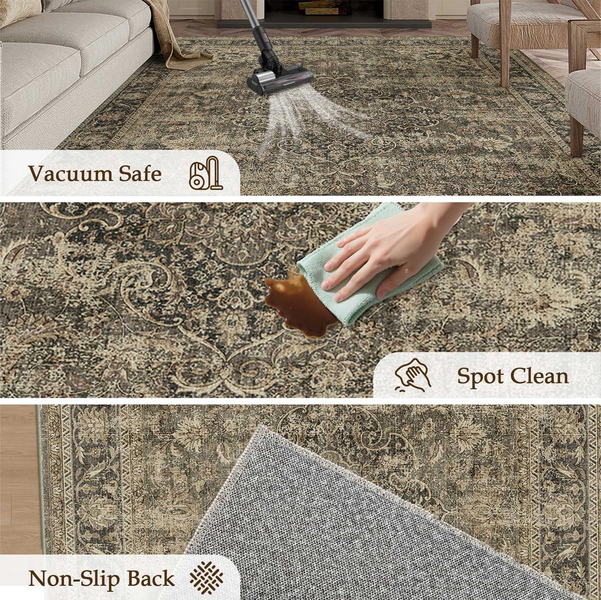 Vintage Distressed 8x10 Washable Non Slip Area Rug
