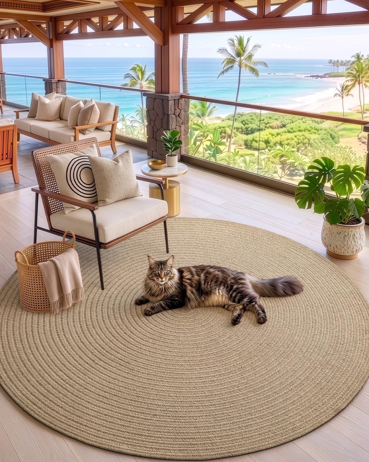 Braided Natural Jute Round No Shed Farmhouse Area Rug