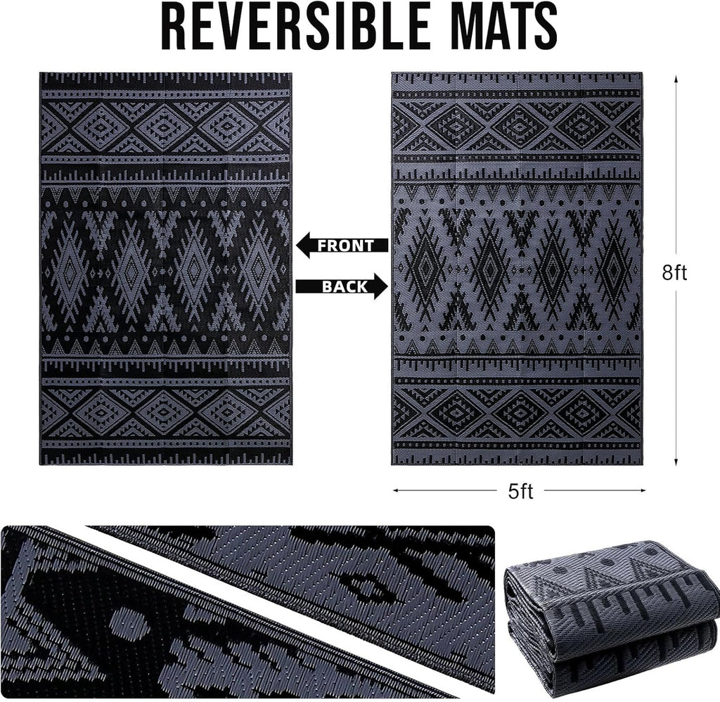 Reversible Boho 5x8 Waterproof Plastic Straw Patio Rug