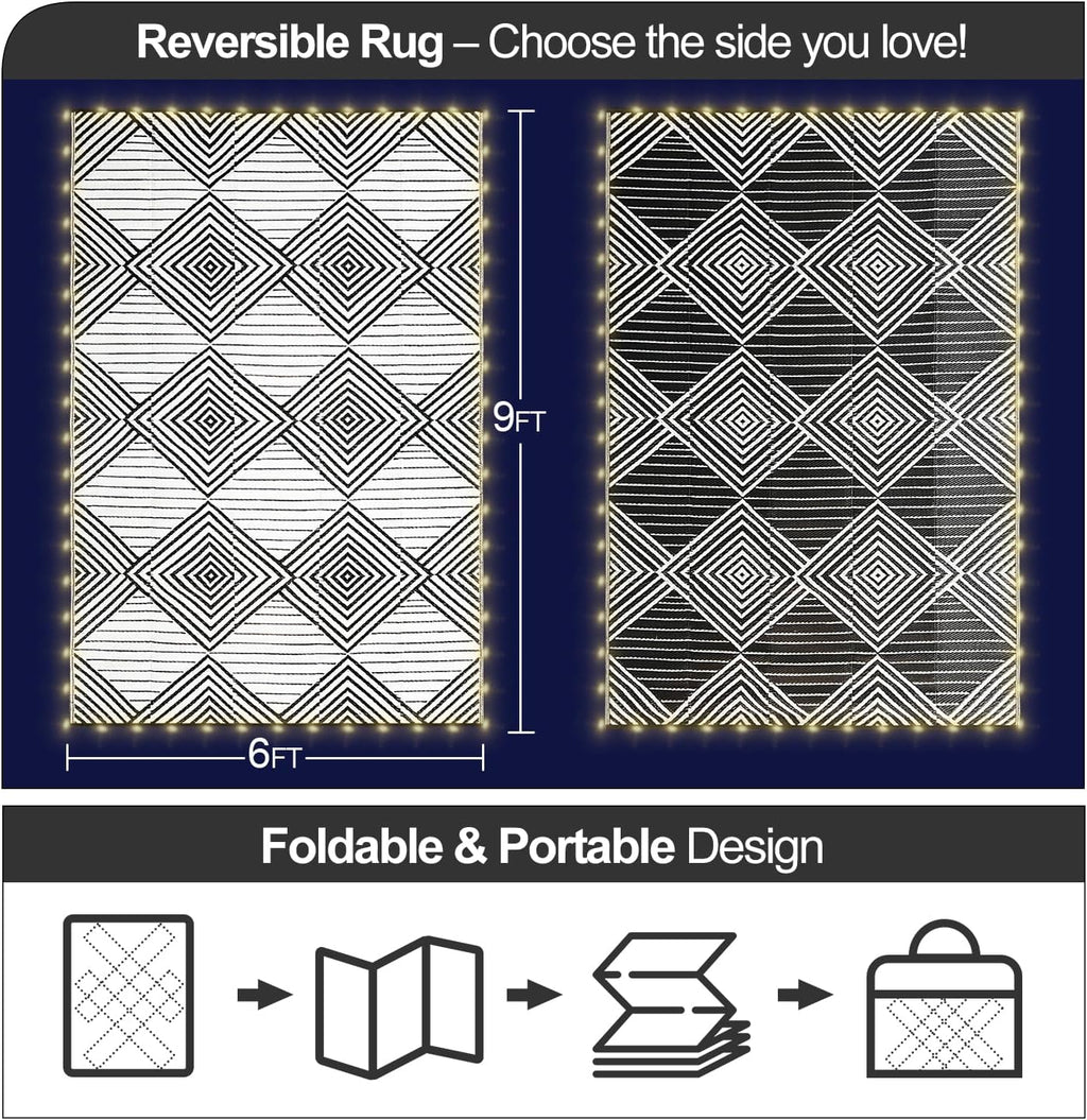 LED Waterproof 6x9 Reversible Foldable Outdoor Patio Rug