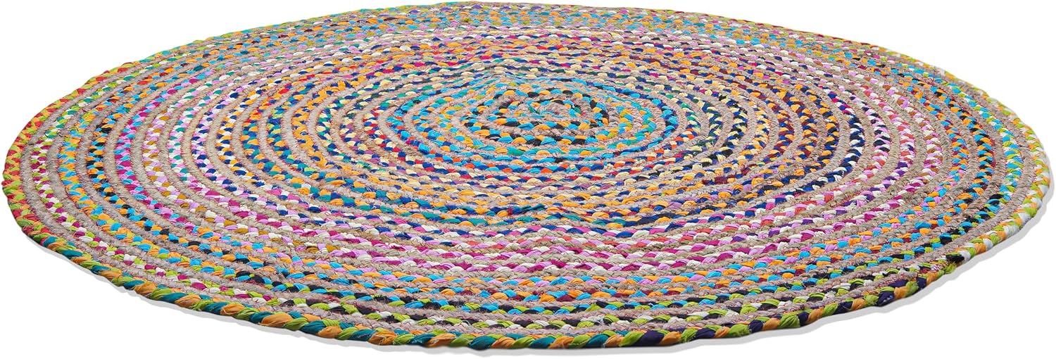 Braided Reversible Multicolor Jute Round Farmhouse Rug