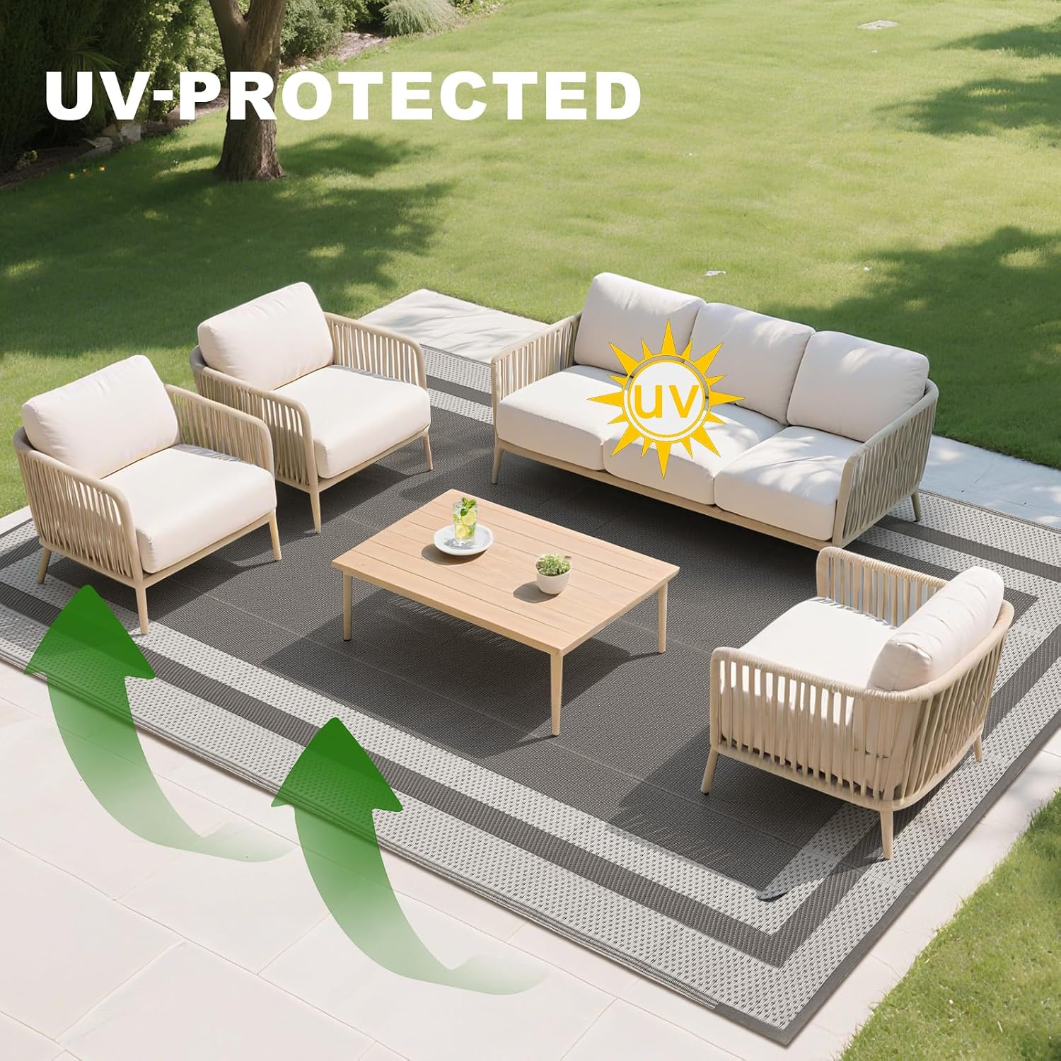 Waterproof 6x9 Plastic Straw Reversible Outdoor Patio Rug