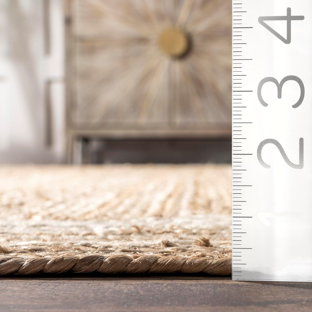 Coastal Braided Jute Round Off White Area Accent Rug