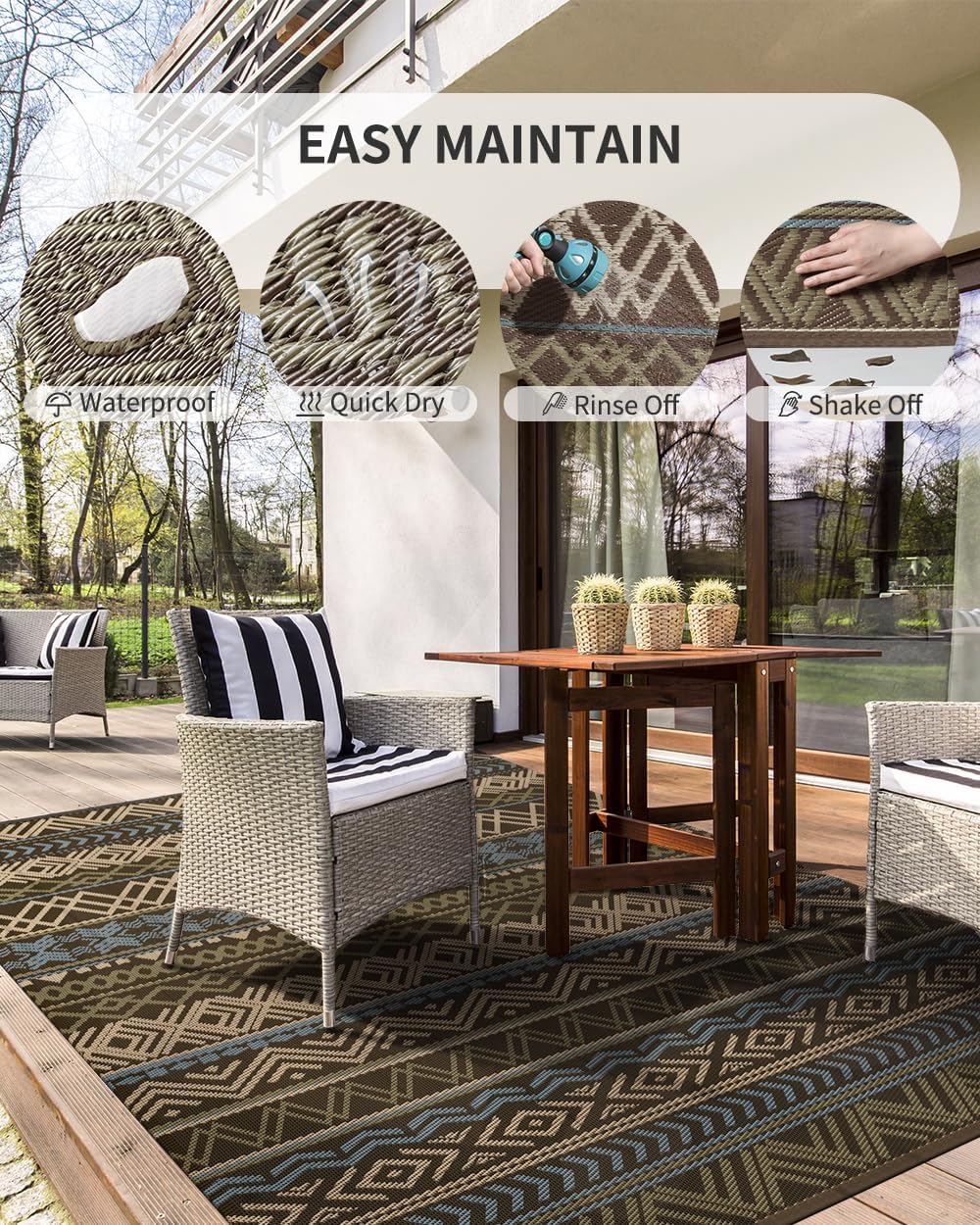 Reversible Waterproof 5x8 Outdoor Patio Camping Area Rug