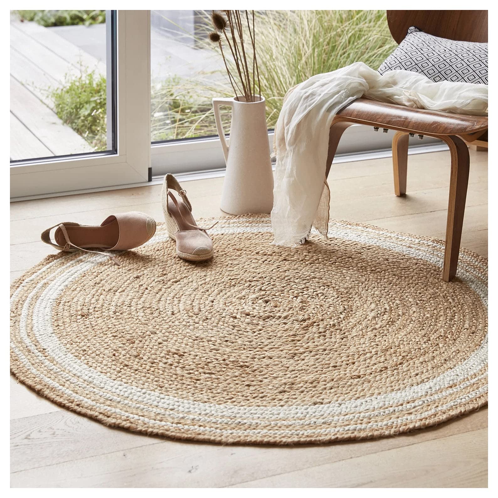 Handwoven Braided Natural Jute Round Area Carpet