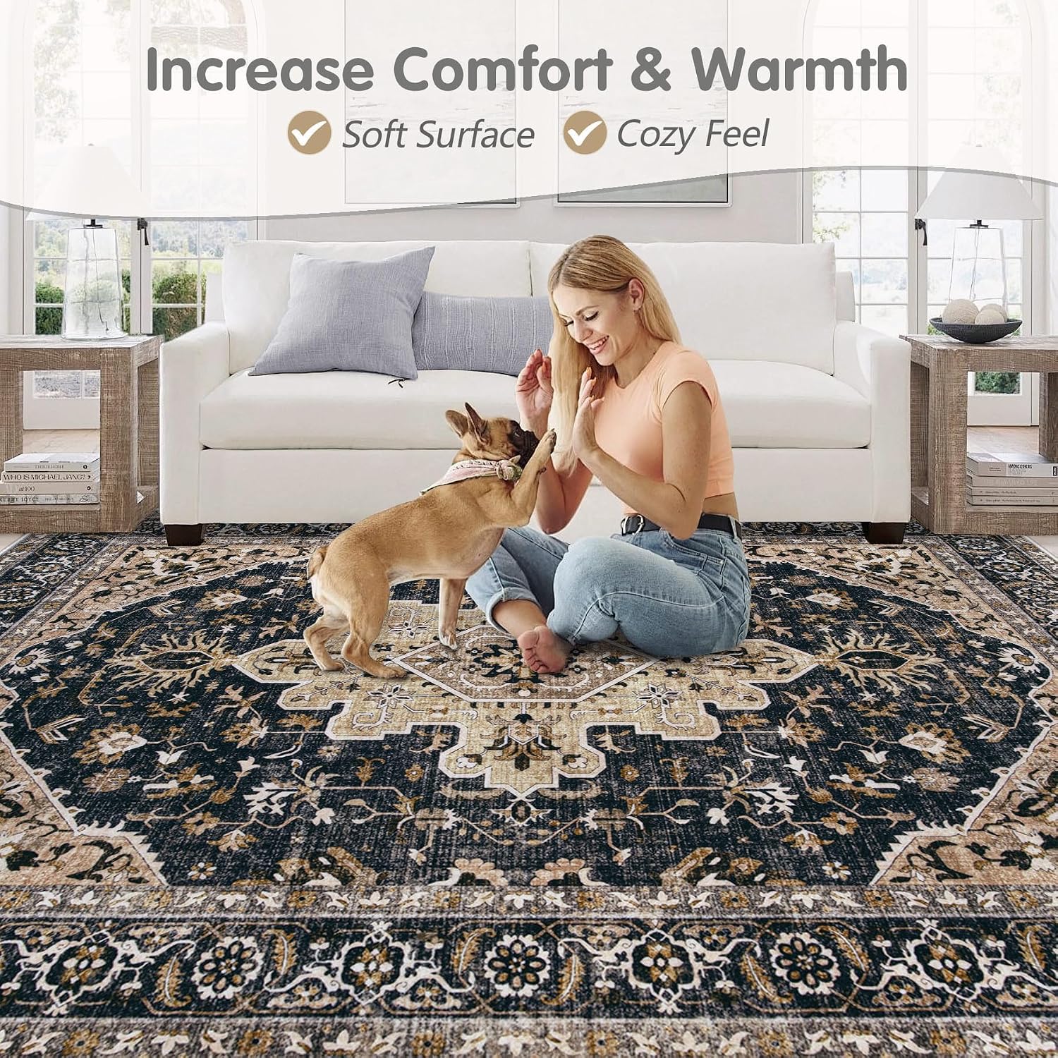 Retro Medallion 6x9 Washable Non Slip Low Pile Rug