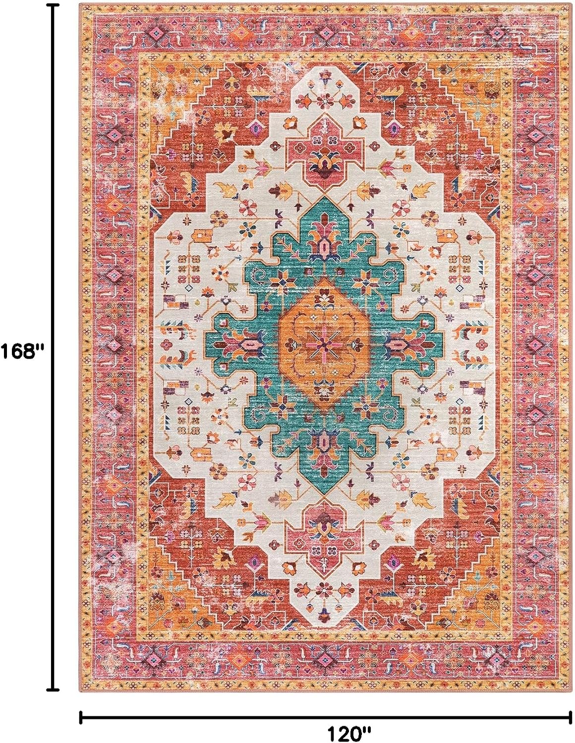Ultra Thin Washable 10x14 Medallion Non Slip Area Rug