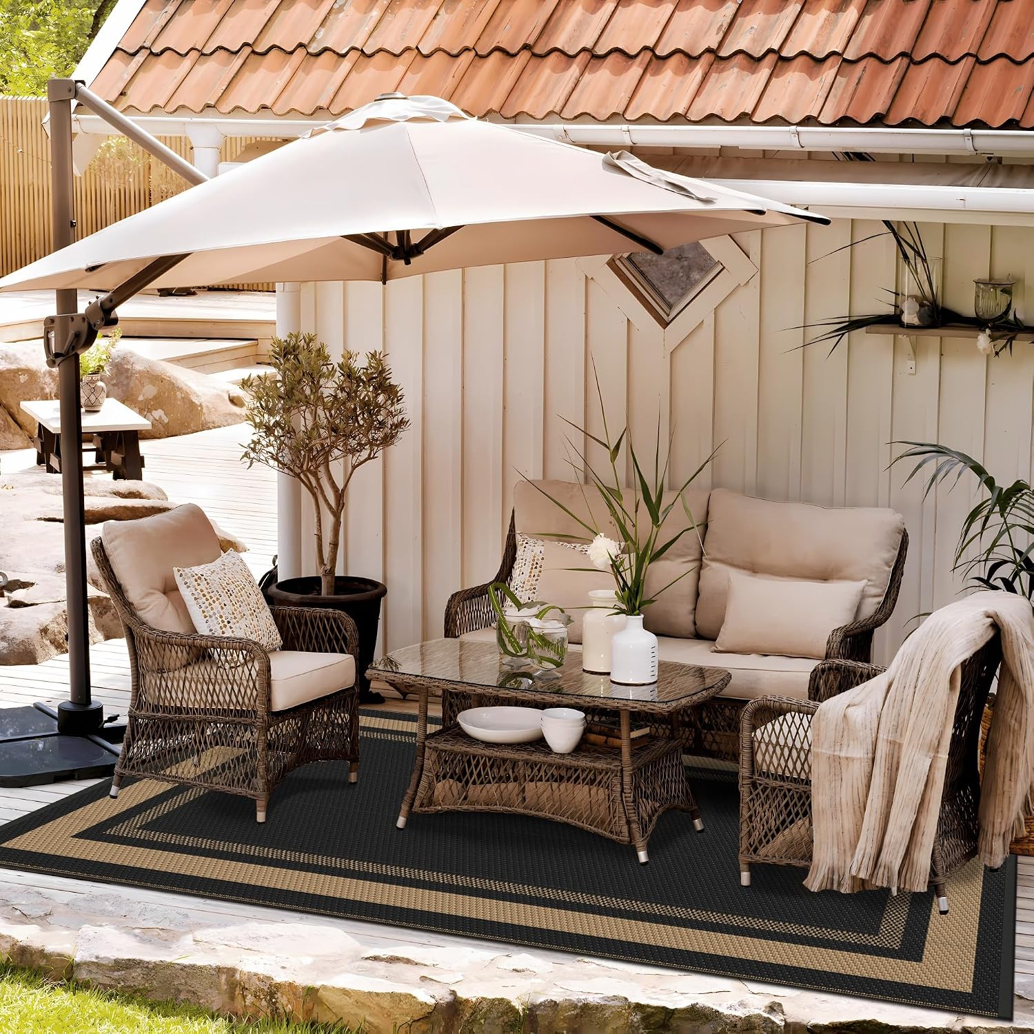 Foldable Reversible 6x9 Waterproof Plastic Outdoor Rug