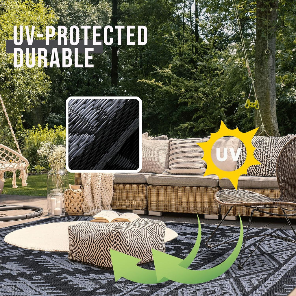 Reversible Boho 5x8 Waterproof Plastic Straw Patio Rug