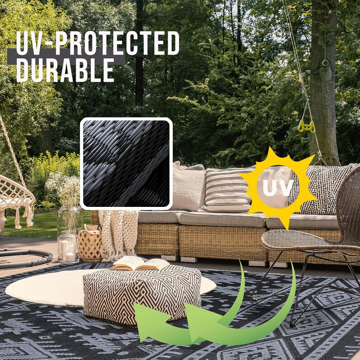 Reversible Boho 5x8 Waterproof Plastic Straw Patio Rug