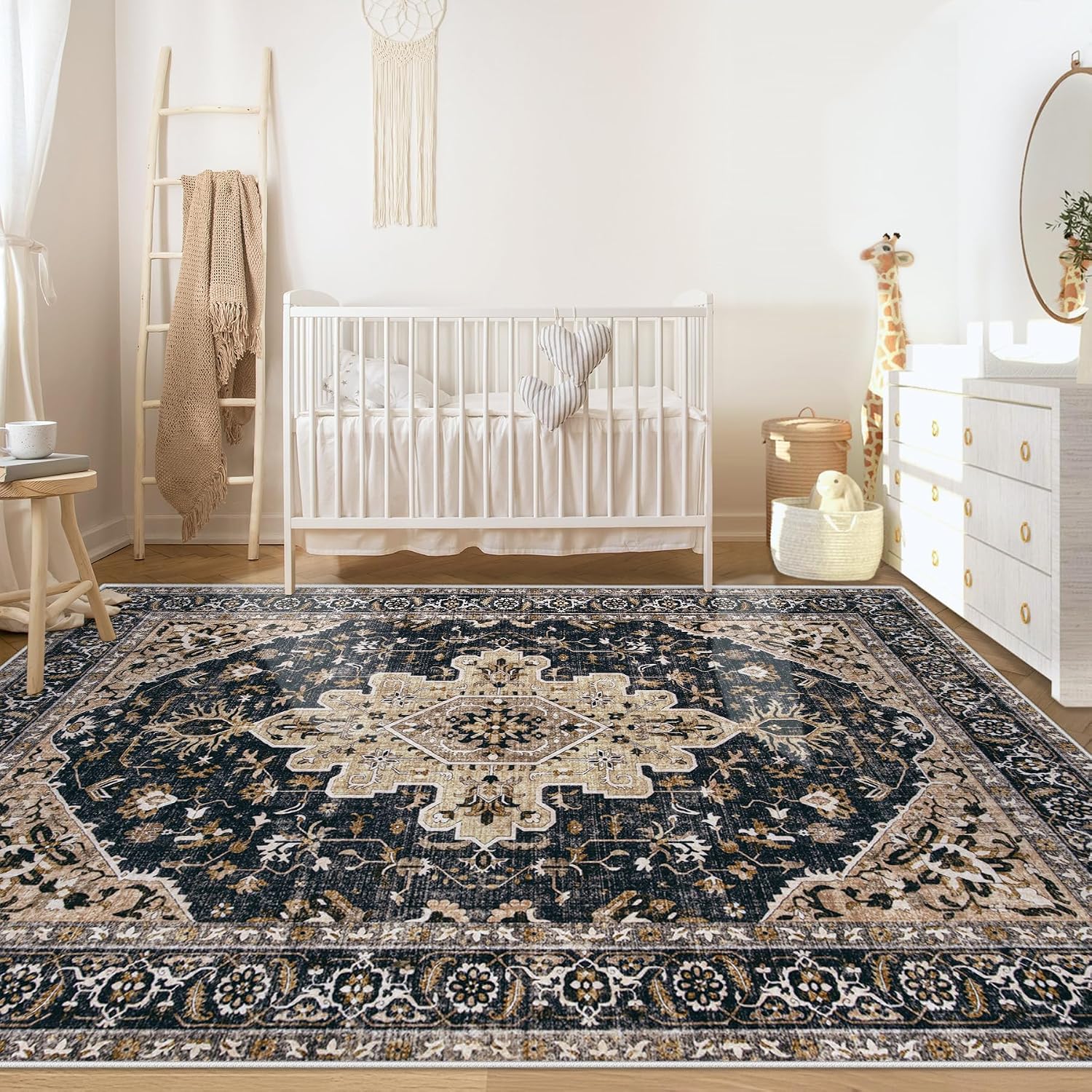 Retro Medallion 6x9 Washable Non Slip Low Pile Rug